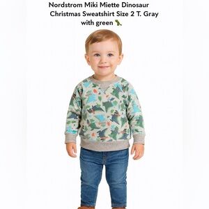 Nordstrom Miki Miette Dinosaur Christmas Sweatshirt – Size 2T (Boy) 🦖